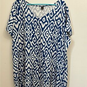 Express Blue and White Ikat V-Neck dress
